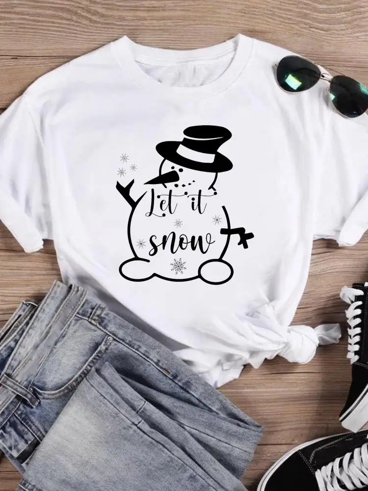 

Snowman Trend 90s Print T Top Merry Christmas New Year Graphic Tee Women Holiday Shirt Clothing Fashion Female T-shirts