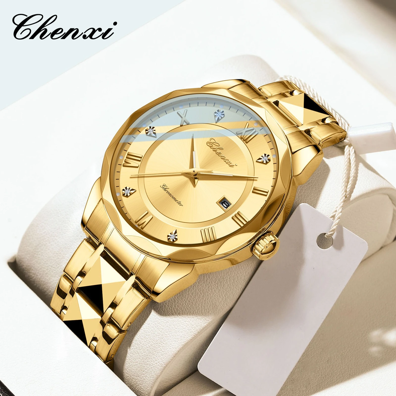 CHENXI 682 หรูหรานาฬิกากันน้ํา Night Light ปฏิทินนาฬิกาผู้ชายแถบเหล็กควอตซ์นาฬิกาสําหรับชาย Relogio Masculino นาฬิกา