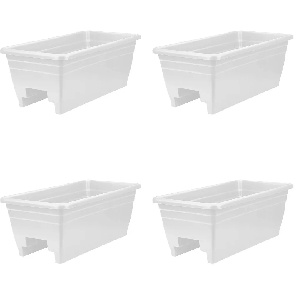 

HC Companies 24 inches Deck Rail Box Planter with Easy Drainage Holes, Mounted Garden Flower Planter Boxes, White, Plastic, 4 Pa
