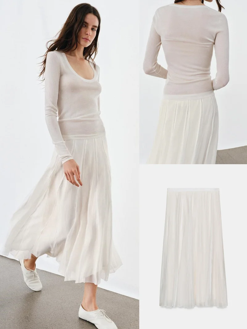 

Модная женская юбка со средней талией, драпировкой и вставками, весна-лето, новая коллекция, повседневная, элегантная, удобная для поездок и путешествий