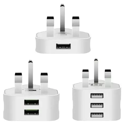 1/2/3 USB Ports Wall Charger Adapter 5V 3.1A 2A 1A 3 Pin USB Power Adapter UK Plug Travel Plug Adapter for Mobile Phone Tablets