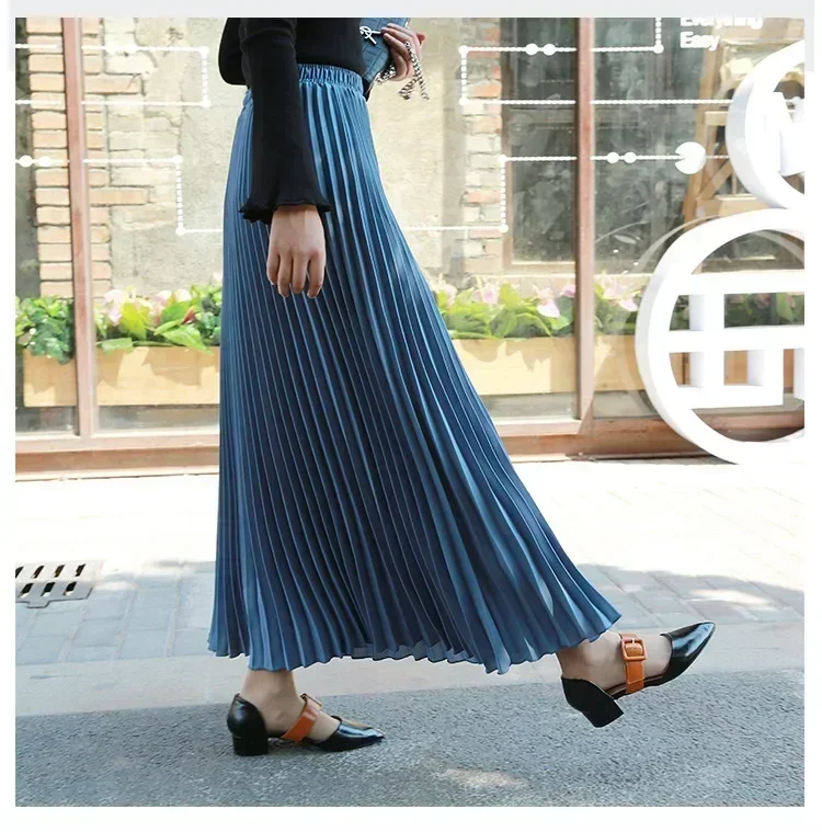 Classical Women Pleated Skirt 90cm/80cm Long Female Elastic Waist Skirt Big Size Velvet Pleated Skirt for Winter Ankle-Length image 3