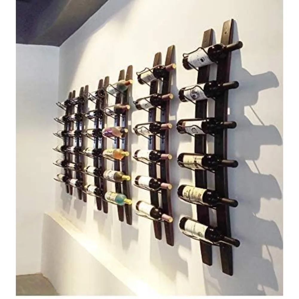

6-Bottle Wall-Mounted Wine Rack Crafted from Imported Pine and Metal, Featuring a Barrel Stave Design in Red