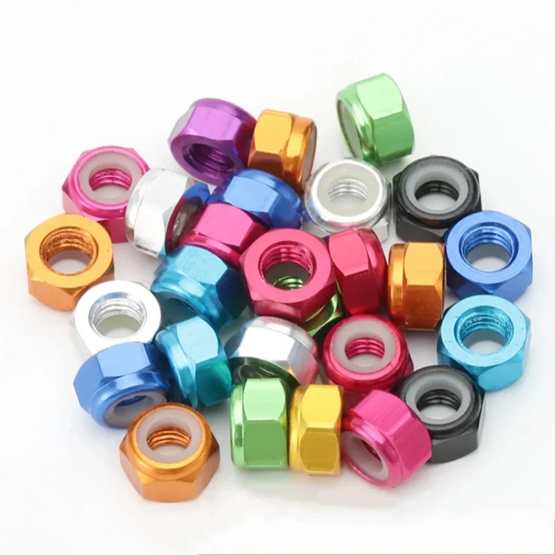 Aluminum Lock Nuts M2 M2.5 M3 M4 M5 M6 M8 Anodized colorful Aluminum Hex Nylon Insert Lock Nut Self-locking Locknut 2/5/10pcs