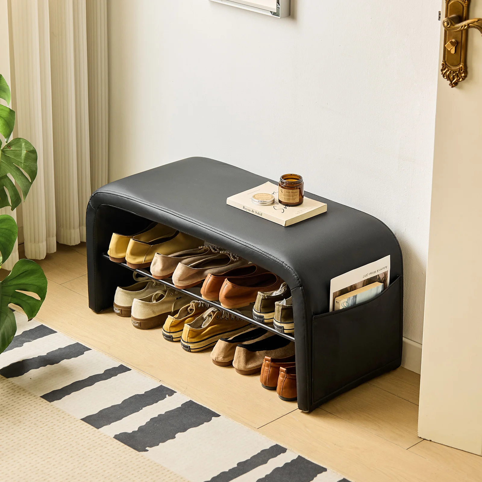 Age-Friendly Light Luxury Integrated Shoe Changing Stool Bench for Home Entrance Entryway Elderly Use