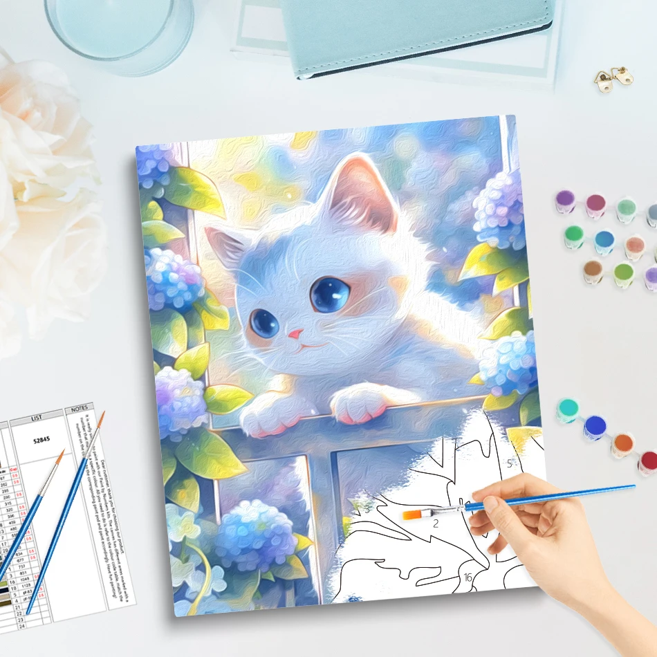 GATYZTORY Diy Painting By Numbers Cat Flower Animals Markers By Numbers Drawing Canvas Color Markers