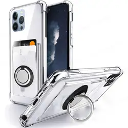 Soft Transparent Phone Case For iPhone 14 Pro Max Magnetic Ring Holder Card Holder Cover For Apple 13 12 11 Pro X XS Max 15 Plus