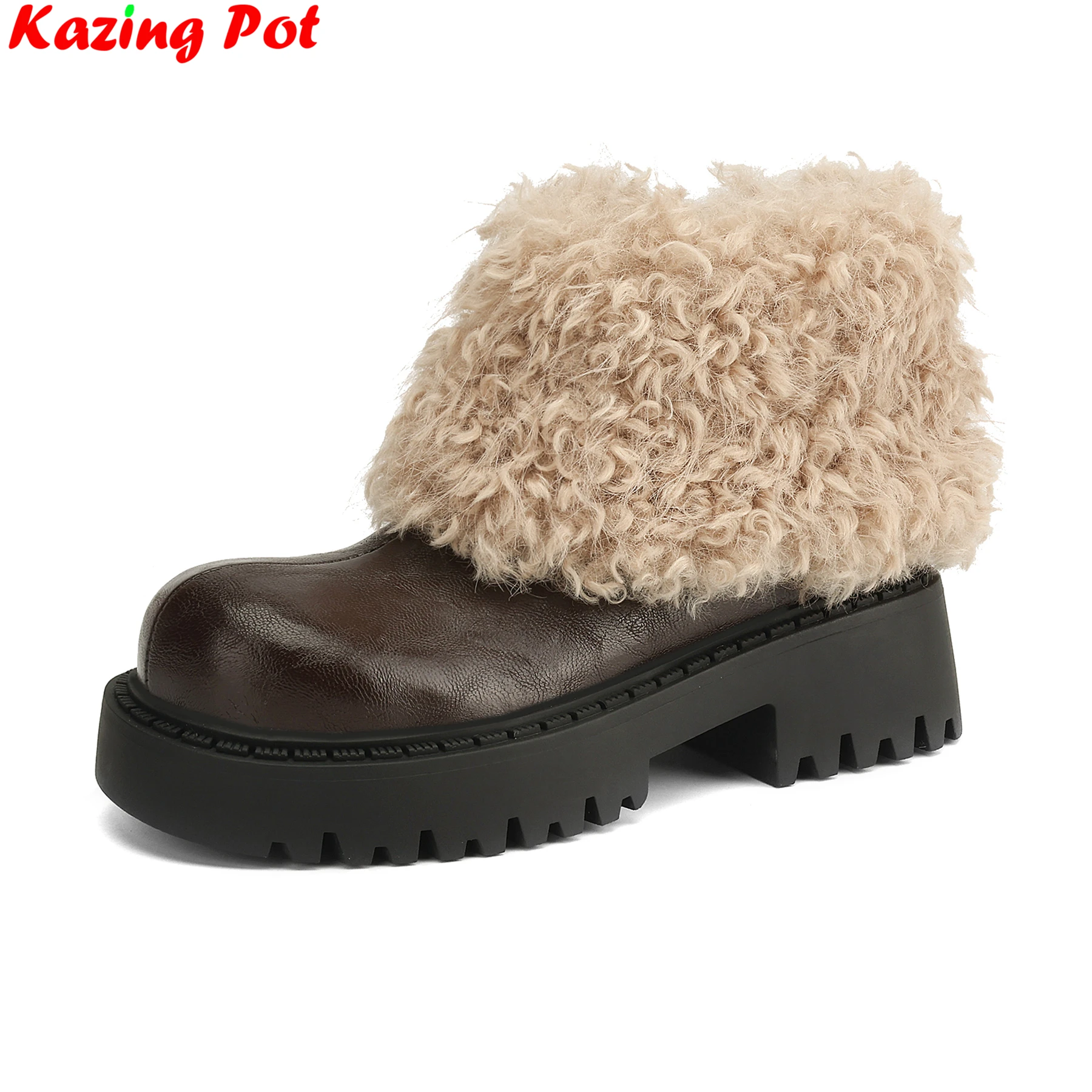 

Cold Resistance Cow Split Leather High Heels Snow Boots Winter Autumn Shoes Vintage Leisure Zipper Platform Casual Ankle Boots