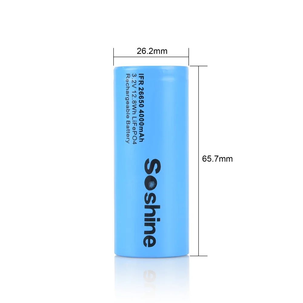 Soshine 26650 LiFePO4 Battery 3.2V 4000mAh Rechargeable Battery 26650 4000mAh Batteries LiFePO4 26650 3.2V 4000mAh Batteries