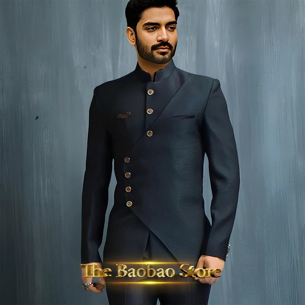 Matching design men's suit 2pcs African/Indian safiri attire customized set with gold button for wedding party formal events