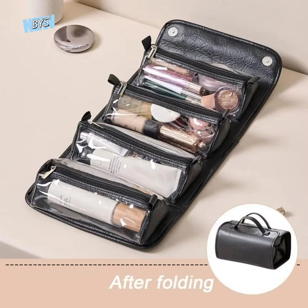 

Large Capacity Foldable Cosmetic Bag Waterproof Detachable Portable Toiletry Bag PU Leather Roll Up Design Makeup Organizer
