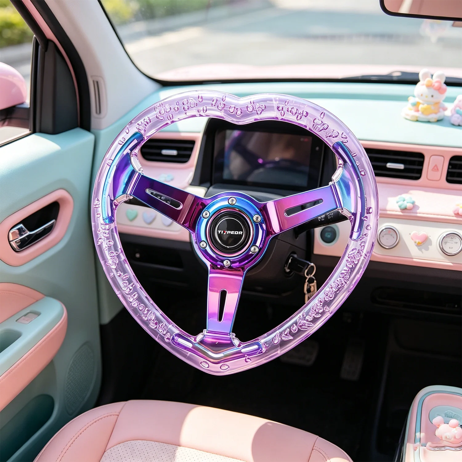 

High Quality Universal 350MM Multi-color Option Heart-shaped Transparent Modification Sport14 Inch Acrylic Car Steering Wheel
