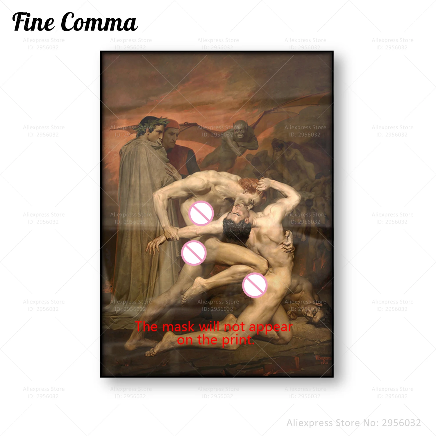 Vintage Poster Dante and Virgil in Hell William Adolphe Bouguereau Antique Oil Painting Reproduction Canvas Print Wall Art Decor