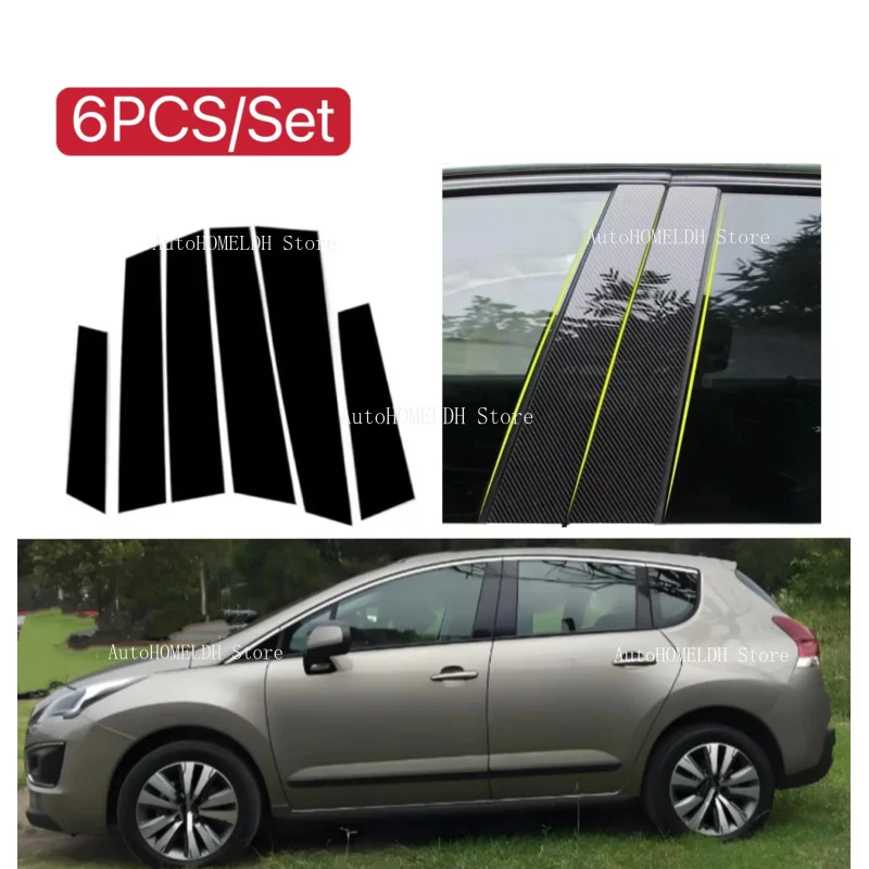 

6pcs Carbon Gloss Black Pillar Posts Fit For Peugeot 3008 T84 2007–2016 Window Moulding B C Center Sticker Cover