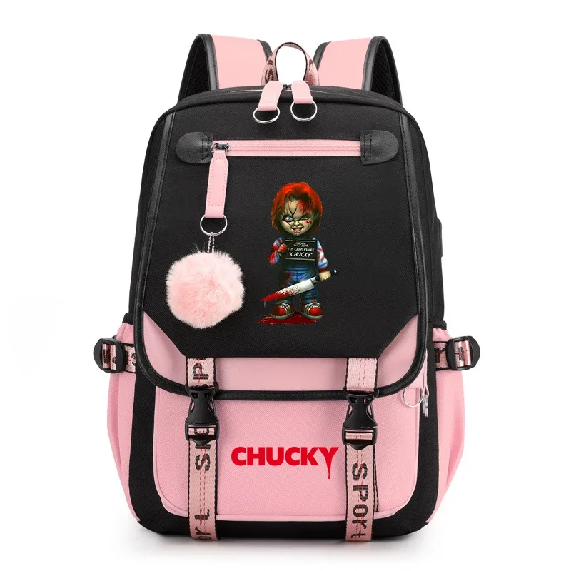 

Horror Movie Child's Play Chucky Backpack Teenager School USB Charging Bags Men Women School Bag Travel Mochila