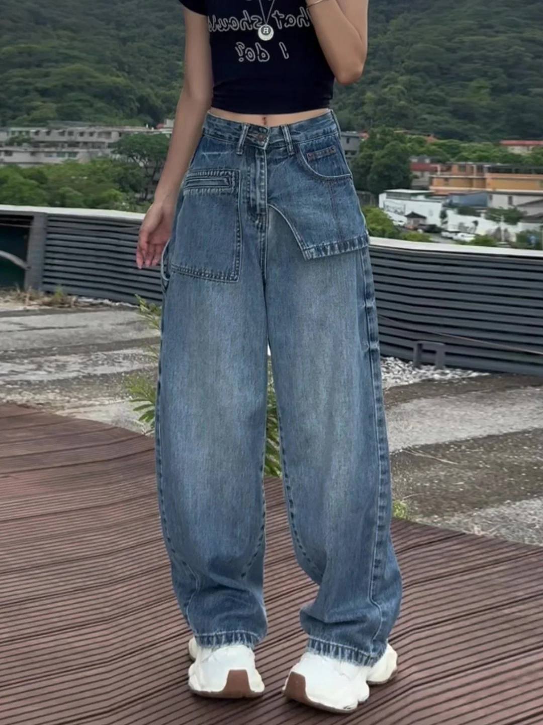 

Широкие джинсы с высокой талией, свободные брюки для похудения, модные прямые длинные брюки, осеннее новое поступление, большие размеры, женские...