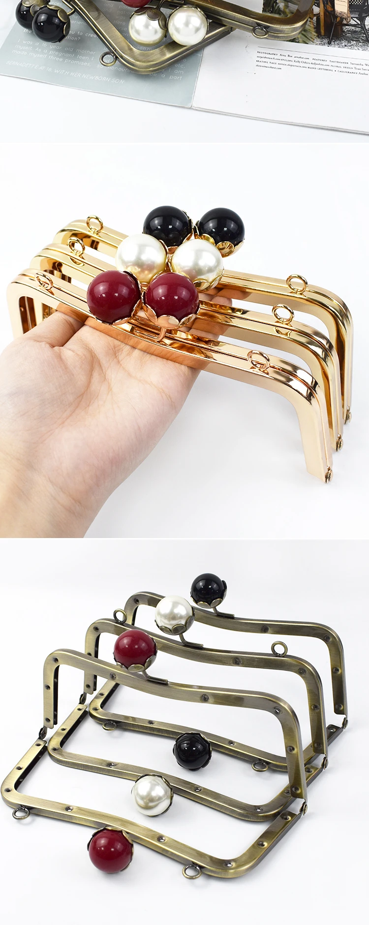1/2Pcs 20cm Pearl Head Metal Purse Frame Bag Handle Kiss Clasp for Women HandBag Wallet Sewing Brackets DIY Bags Accessories