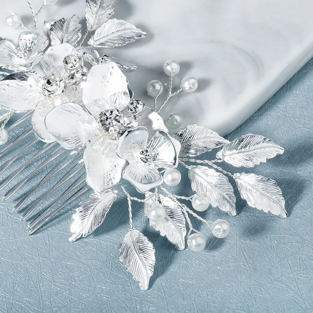 Bride Hair Comb Shiny Crystal Combs Bridal Flower Shape Headwear Wedding Headdress For Women