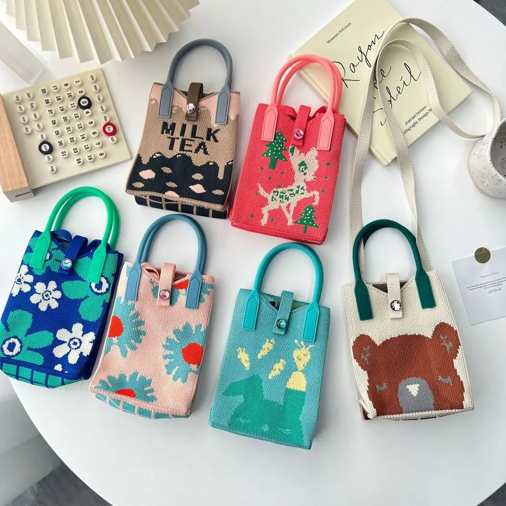 

Fashion Cartoon Pattern Women's Knitted Handbag Female Woven Shopper Purse Design Chain Shoulder Crossbody Bag