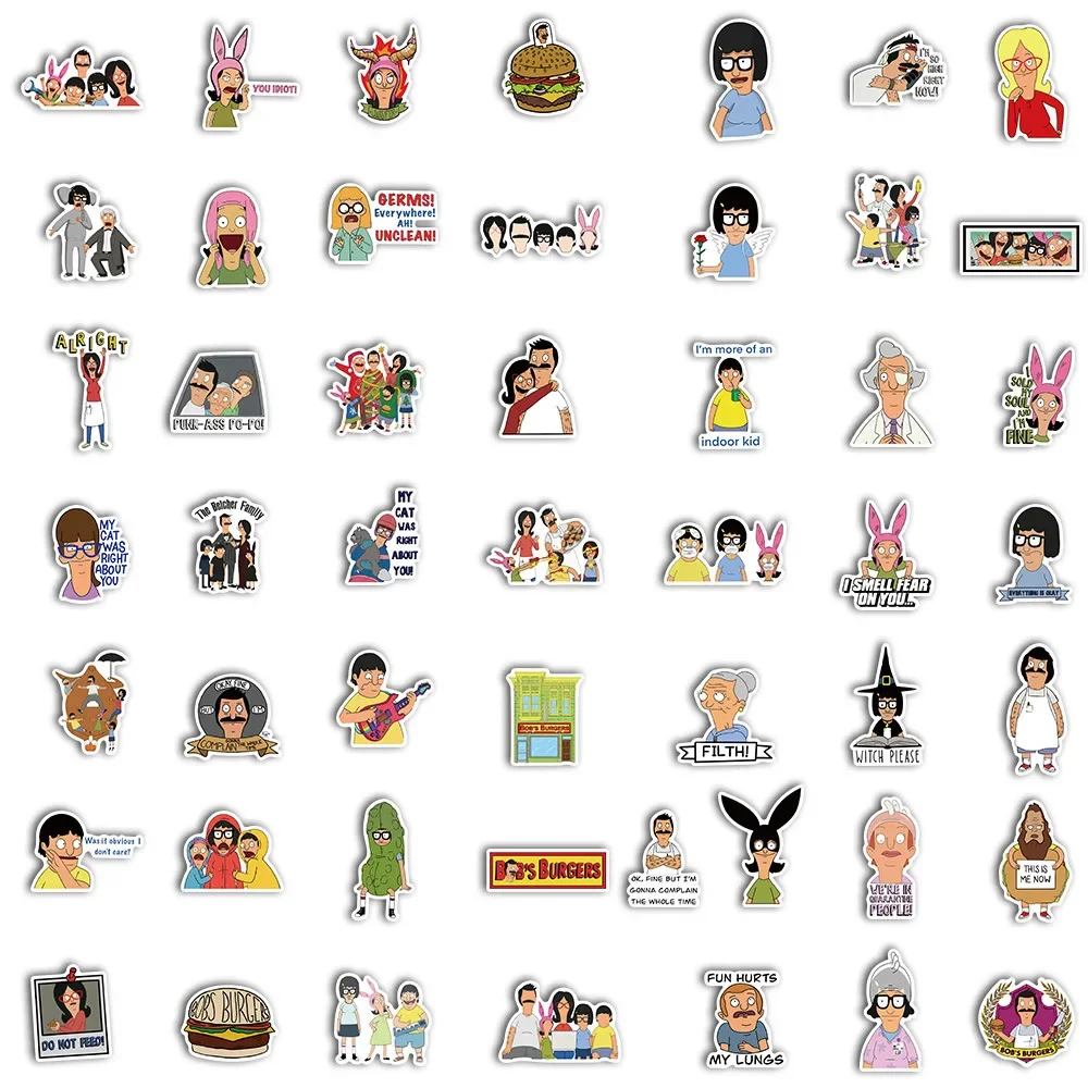 สติกเกอร์การ์ตูนบ็อบส์เบอร์เกอร์ 100 ชิ้น สติกเกอร์กราฟฟิตี้ DIY สำหรับโทรศัพท์ แล็ปท็อป รถยนต์ กระเป๋าเดินทาง แก้วน้ำ กันน้ำ เหมาะสำหรับเป็นของขวัญสำหรับเด็ก