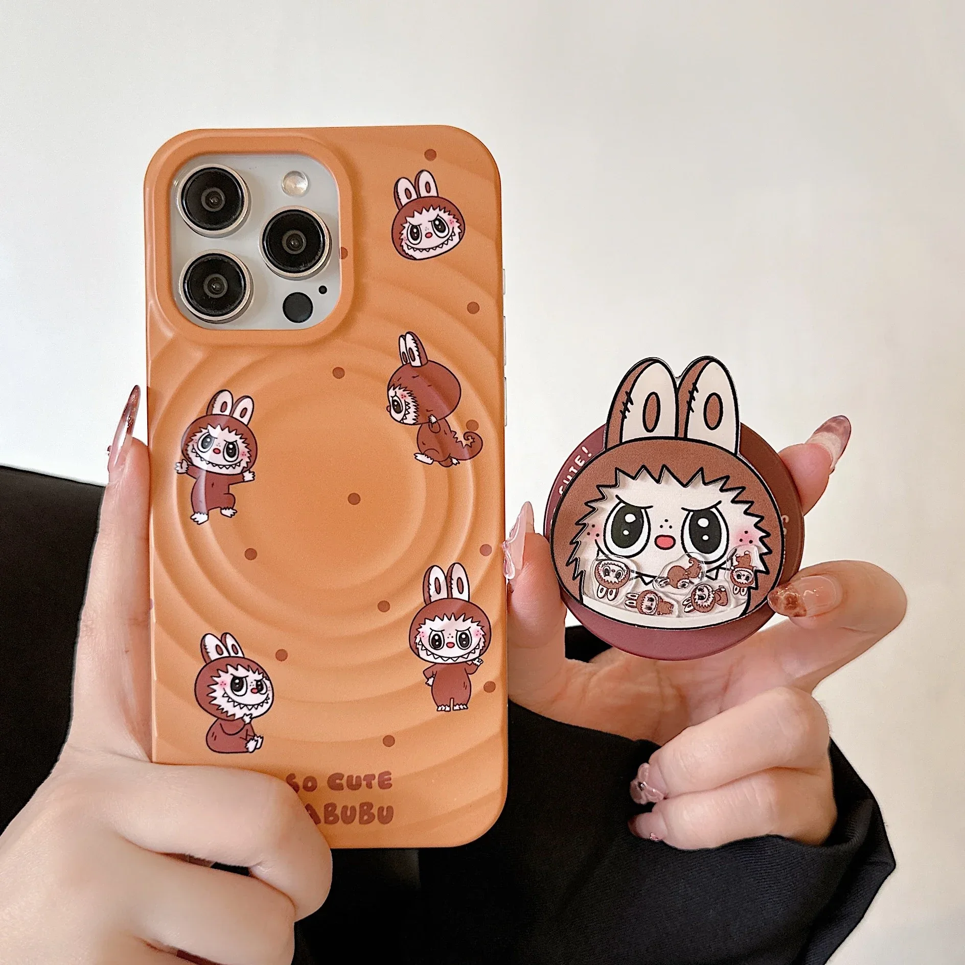 Kawaii Cute Cartoon Labubu Magnetic Grip Holder Magsafe Wireless Charge Phone Case For iPhone 16 15 14 13 12 Pro Max Hard Cover image 5