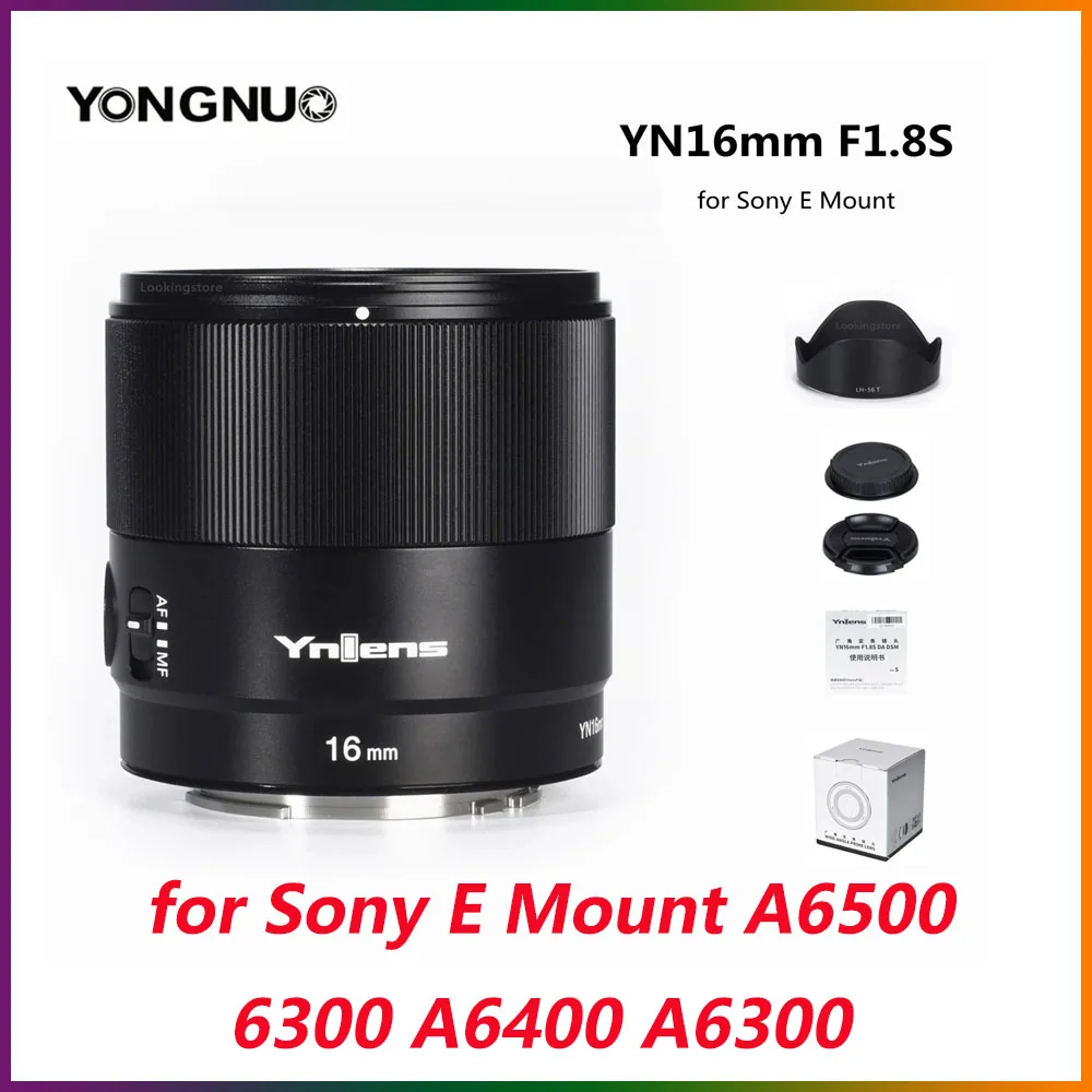 YONGNUO YN16mm F1.8S DA DSM AF Camera Lenses Large Aperture  for Sony E Mount A6500 6300 A6400 A6300 16mm F1.8 Lens