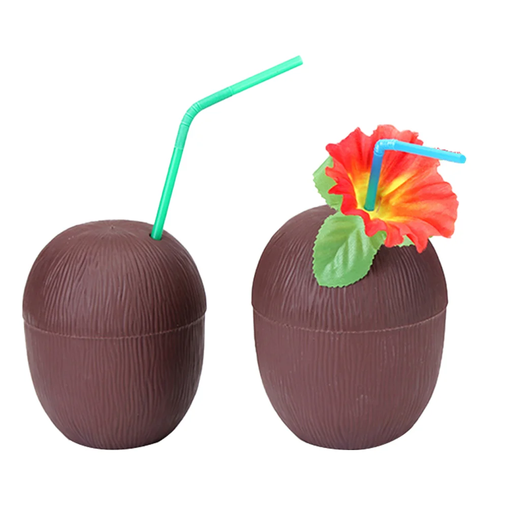 2PCS 500ML Coconut Cups Hawaii Themed Party Drinking Cups Portable Coconut Drink Cups Beach Party Supplies for Bar Beach Party