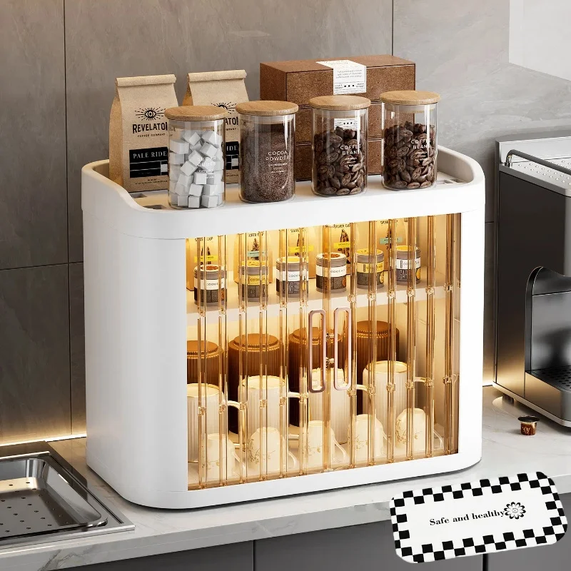 

Настольный органайзер для кухни: коробка для чашек, выдвижной пылезащитный ящик для хранения, прямоугольный, из полипропилена, с рулонной шторкой