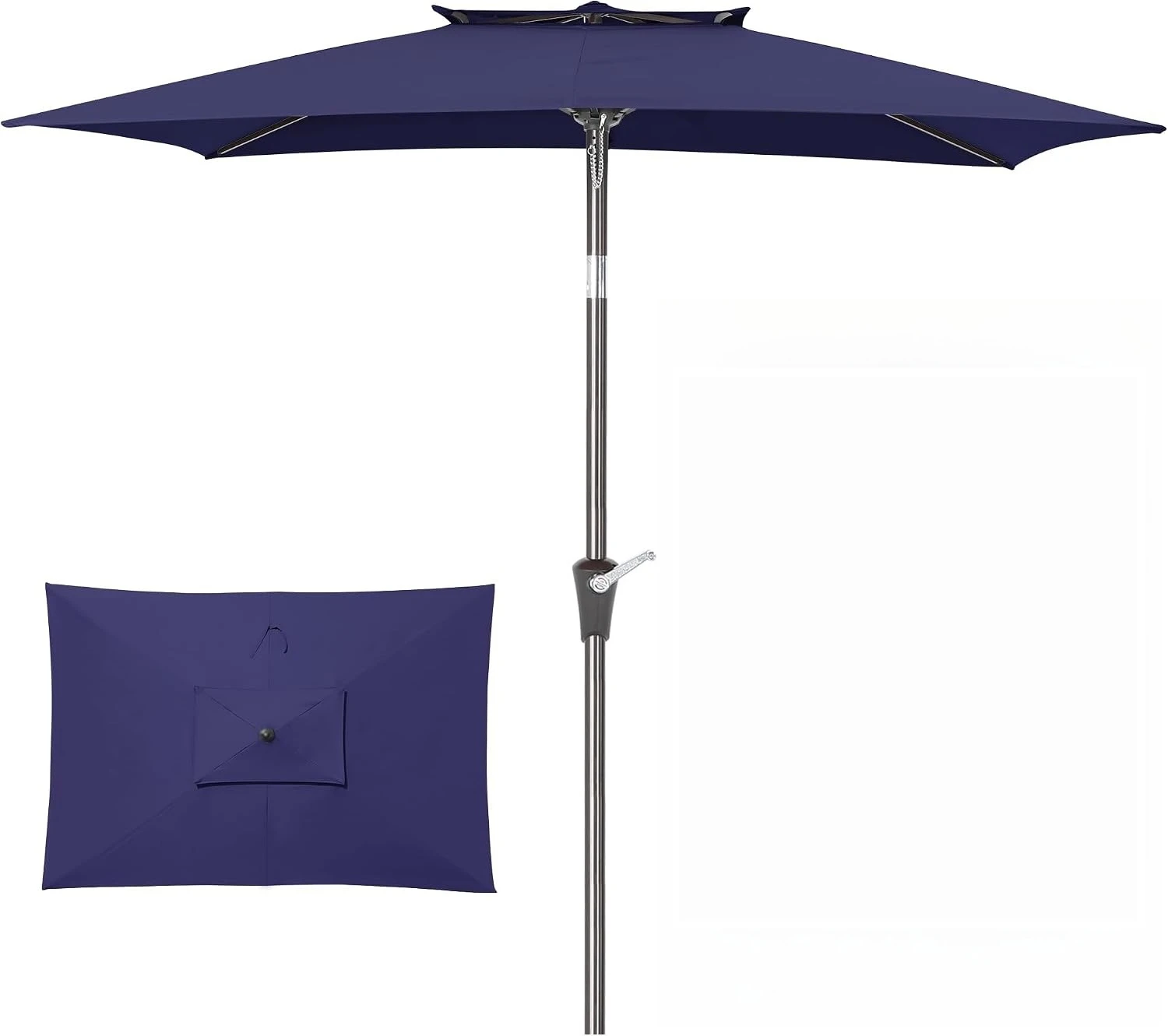 6.6 x 10 ft Rectangular Patio Umbrella, Outdoor Market Table Umbrella with Push Button Tilt and Crank, Double-Tier Vent, 6 Ribs,(Navy)