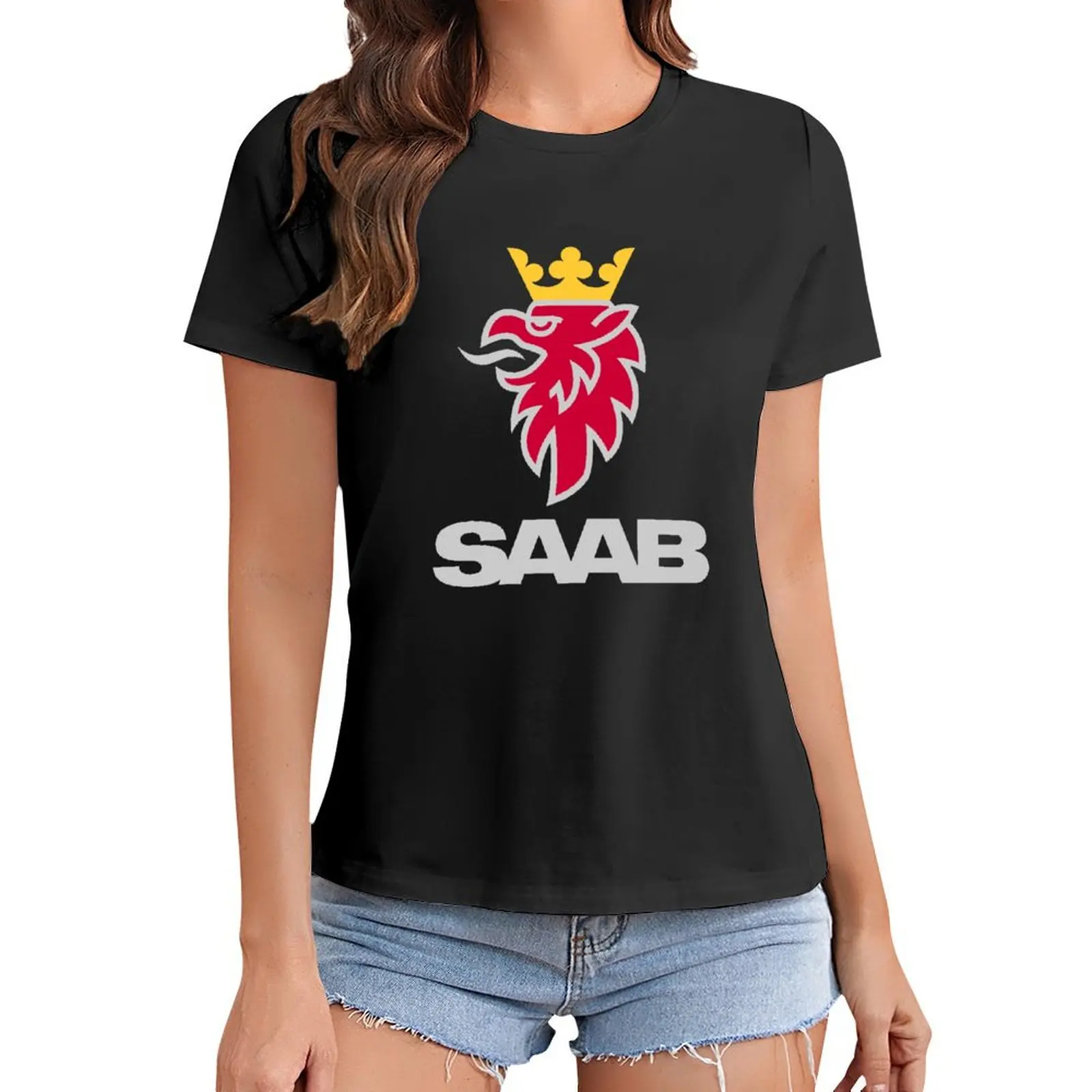 Saab เสื้อยืดผู้หญิงไซส์ใหญ่พิเศษสินค้าโลโก้