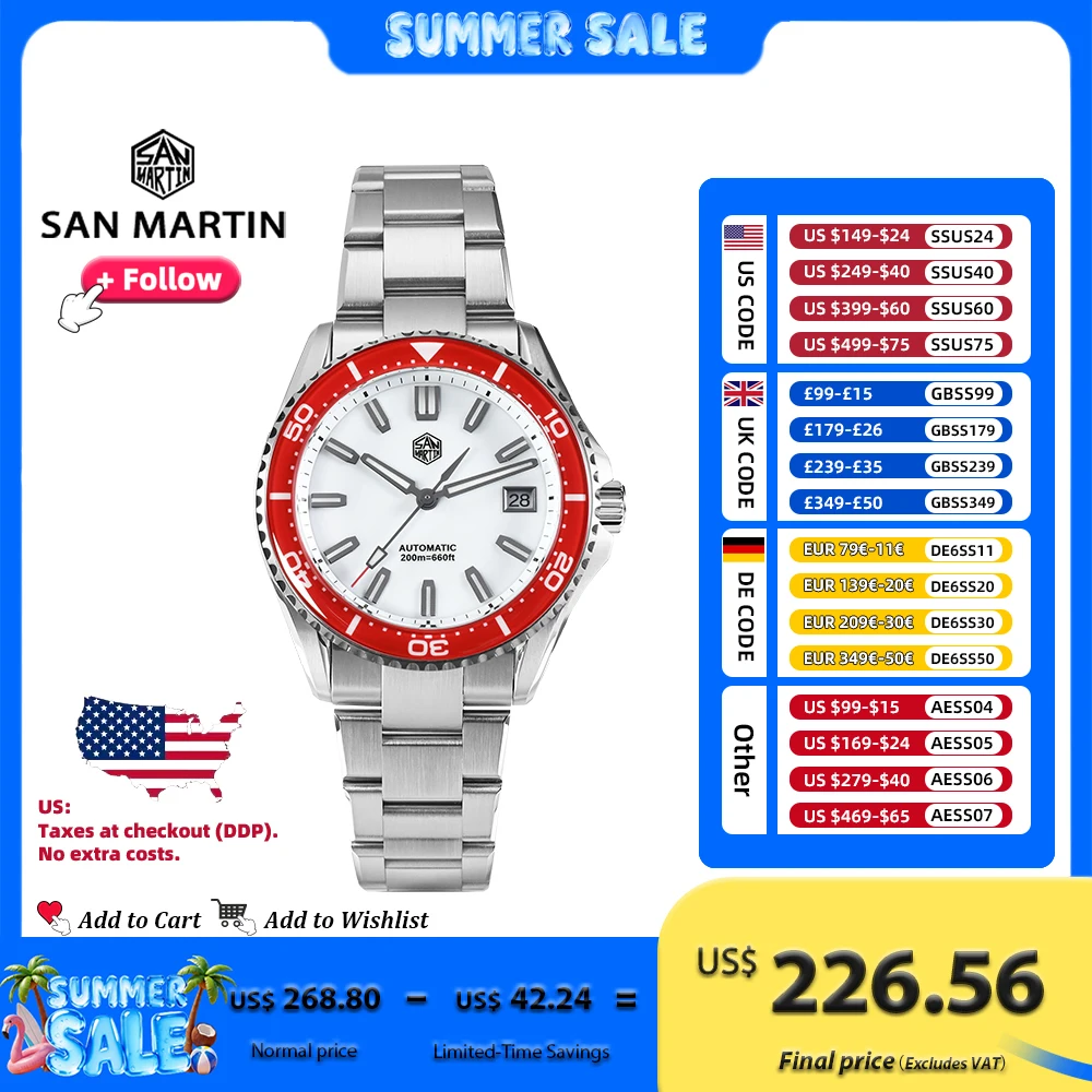 

2025 San Martin Watch 39mm Enamel Dial Luminous Stainless Steel Dive NH35 Automatic Waterproof 200m Mechanical Watches SN0129
