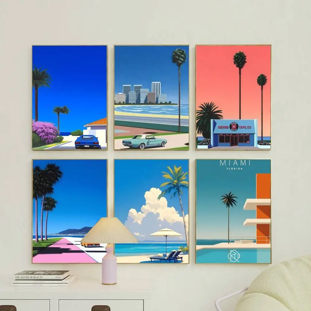 Sommer Florida Stadt Strand Poster Papier Druck Hause Wohnzimmer Schlafzimmer Bar Restaurant Café Kunst Malerei Dekoration