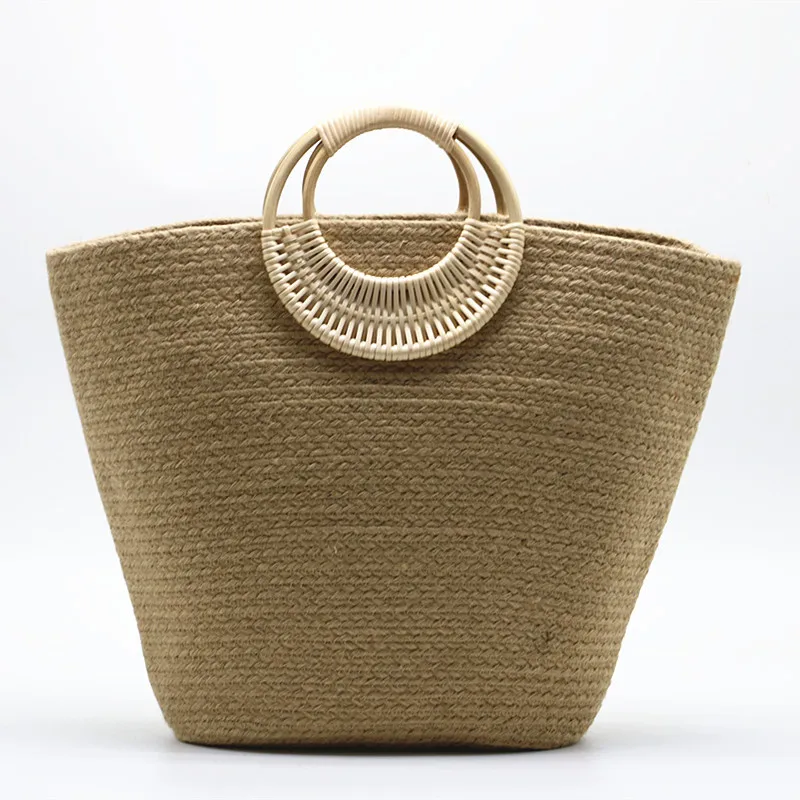 Borse da spiaggia tessute in corda per le donne borse rotonde in vimini con manico in Rattan borsa a cesto grande estiva 2023 pochette da viaggio Shopper