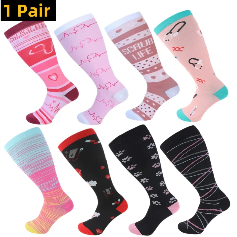 1Pair Plus Size 2XL-7XL New Compression Socks Unisex Wide Calf Knee High Compression Stockings Support for Circulation Nurses