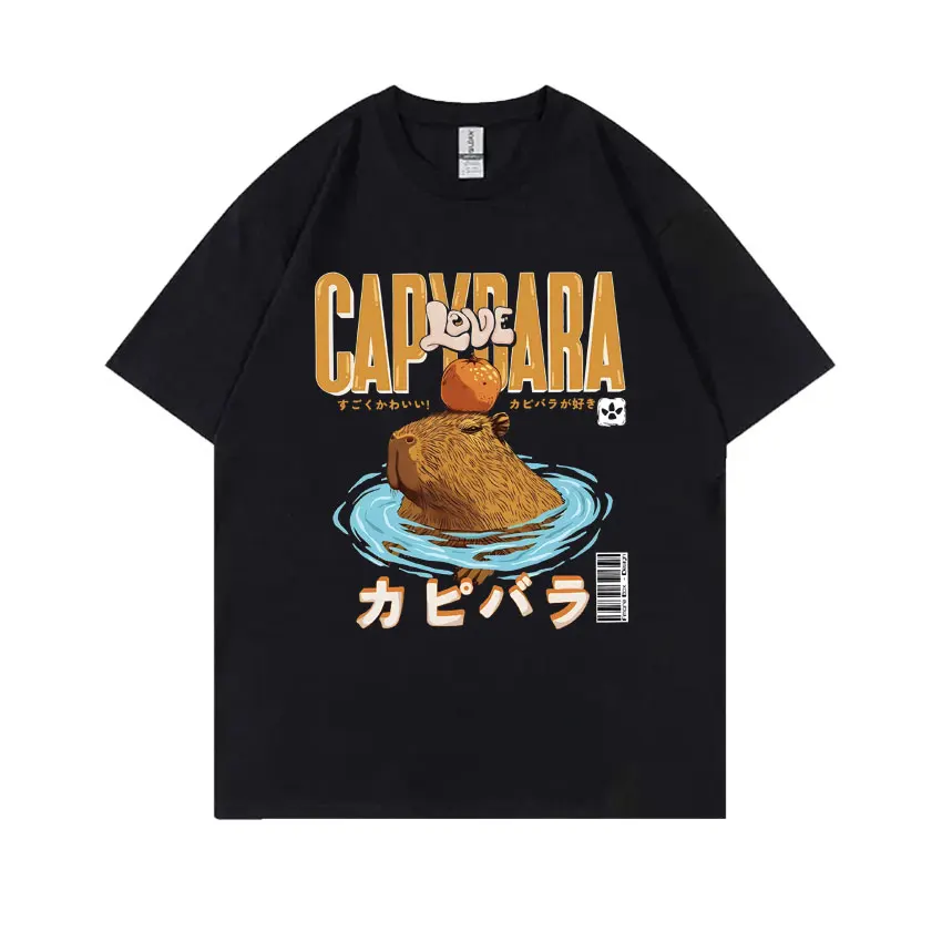 Japanese Capybara Hot Spring Funny Meme Tshirt Supper Cute Capybaras Love Swimming T Shirt Men Women Casual Oversized T-shirt