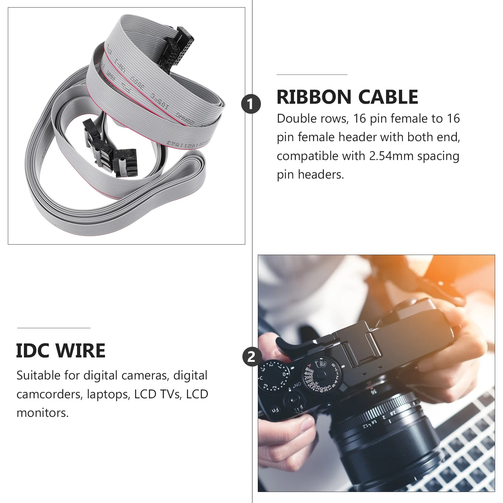 4 Stuks Idc Draad Platte Lint Kabel 16 Pin Vrouwelijke Vrouwelijke Connector 1M Lengte 2.54mm Toonhoogte Grijs Idc-snoer voor Digitale Camera Laptops