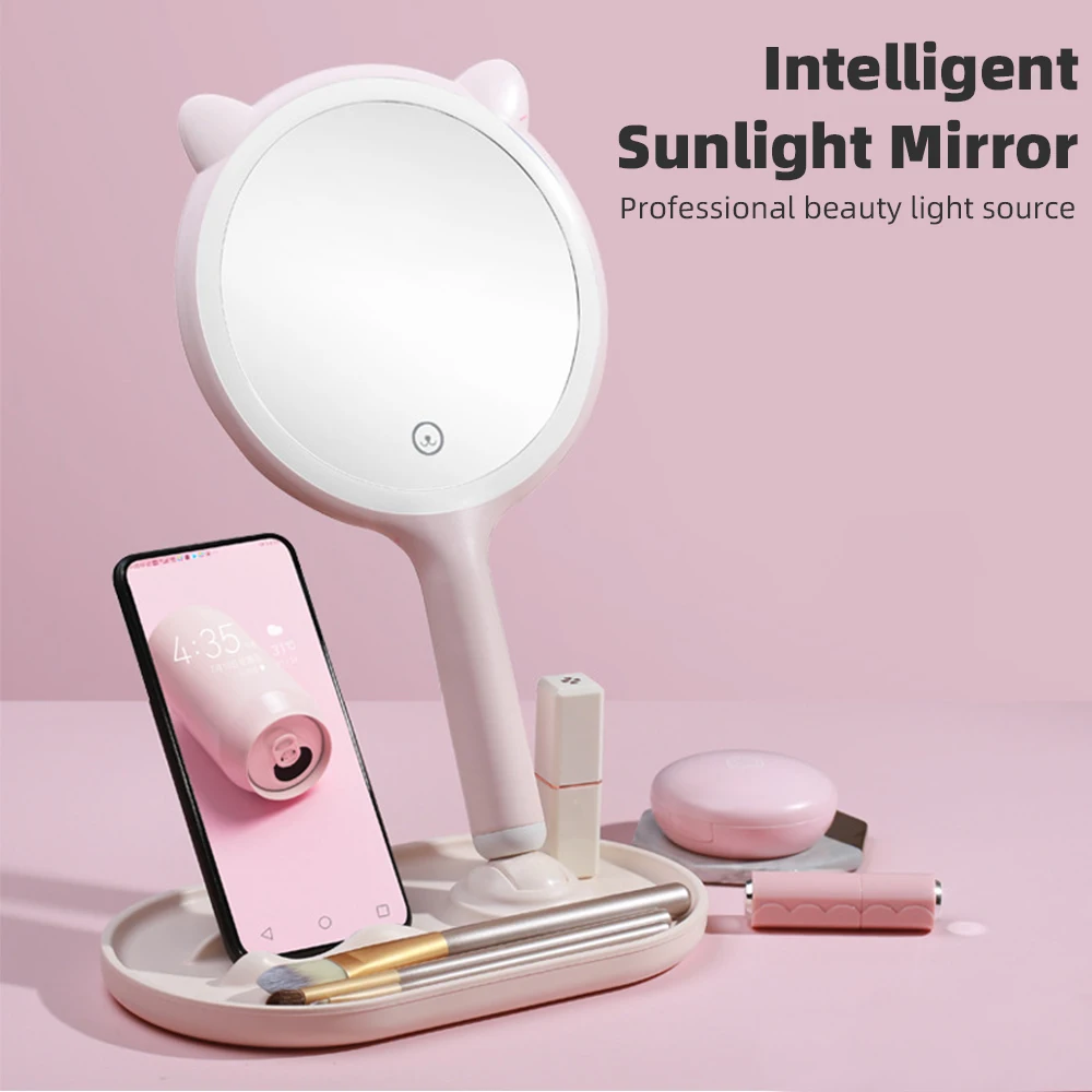 Espelho de maquiagem LED inteligente para meninas, cosméticos caixa de armazenamento, suporte do telefone, espelho de beleza inteligente, viagens e casa, novo