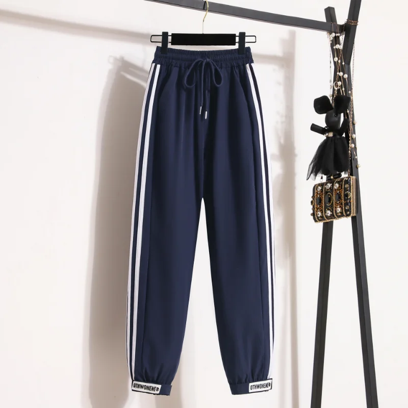 Female Side Stripes Sweatpants, Korean Version, High Waist, Hundred with Jogging, Casual Haren Pants, Summer Legging, New, 2024