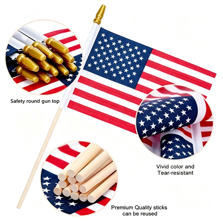 10PCS American Stick Flags Hand Waving Flag USA 5x8 Inch Handheld Mini Flag Flagpole 30cm American Independence Day Home Decor - view 4