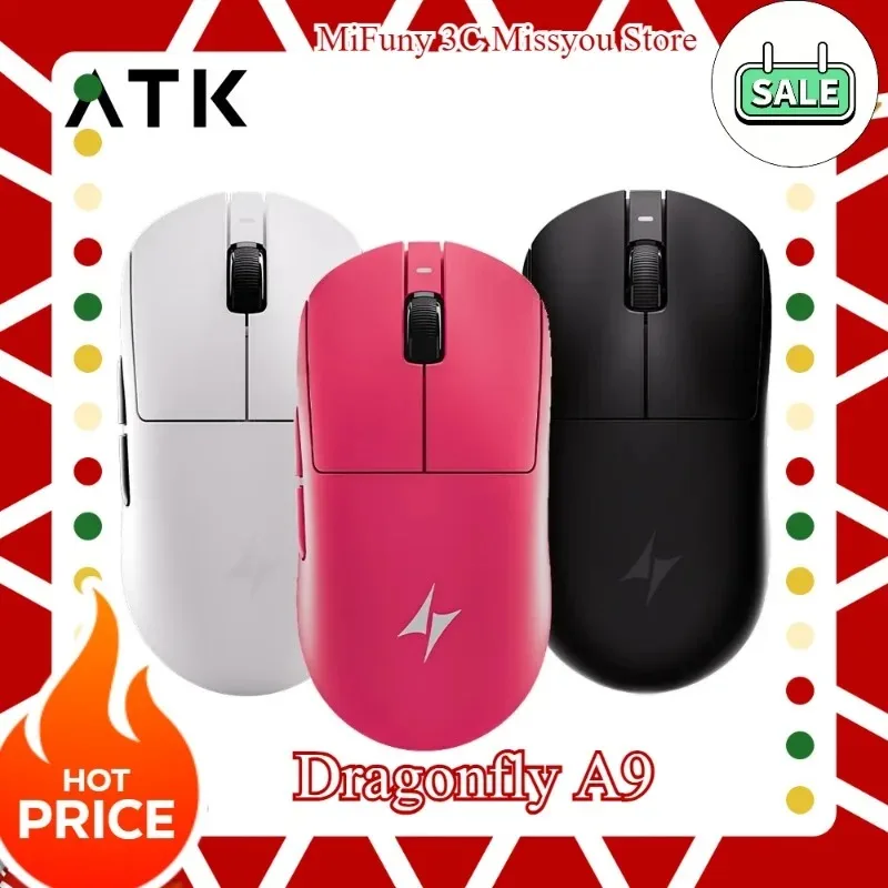 Новая беспроводная мышь ATK Dragonfly A9 Pro с 3 режимами звездной вспышки PAW3950 Nordic 52840, легкая игровая мышь для ноутбука и ПК на заказ