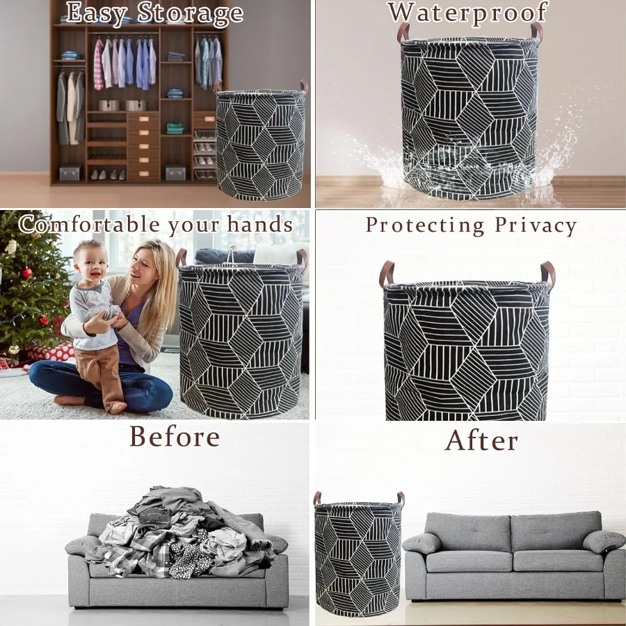 Wasserdichter, zusammenklappbarer Wäschekorb mit Ledergriff zur Aufbewahrung großer Kleidung und Spielzeugorganisation, ideal für Badezimmerbett