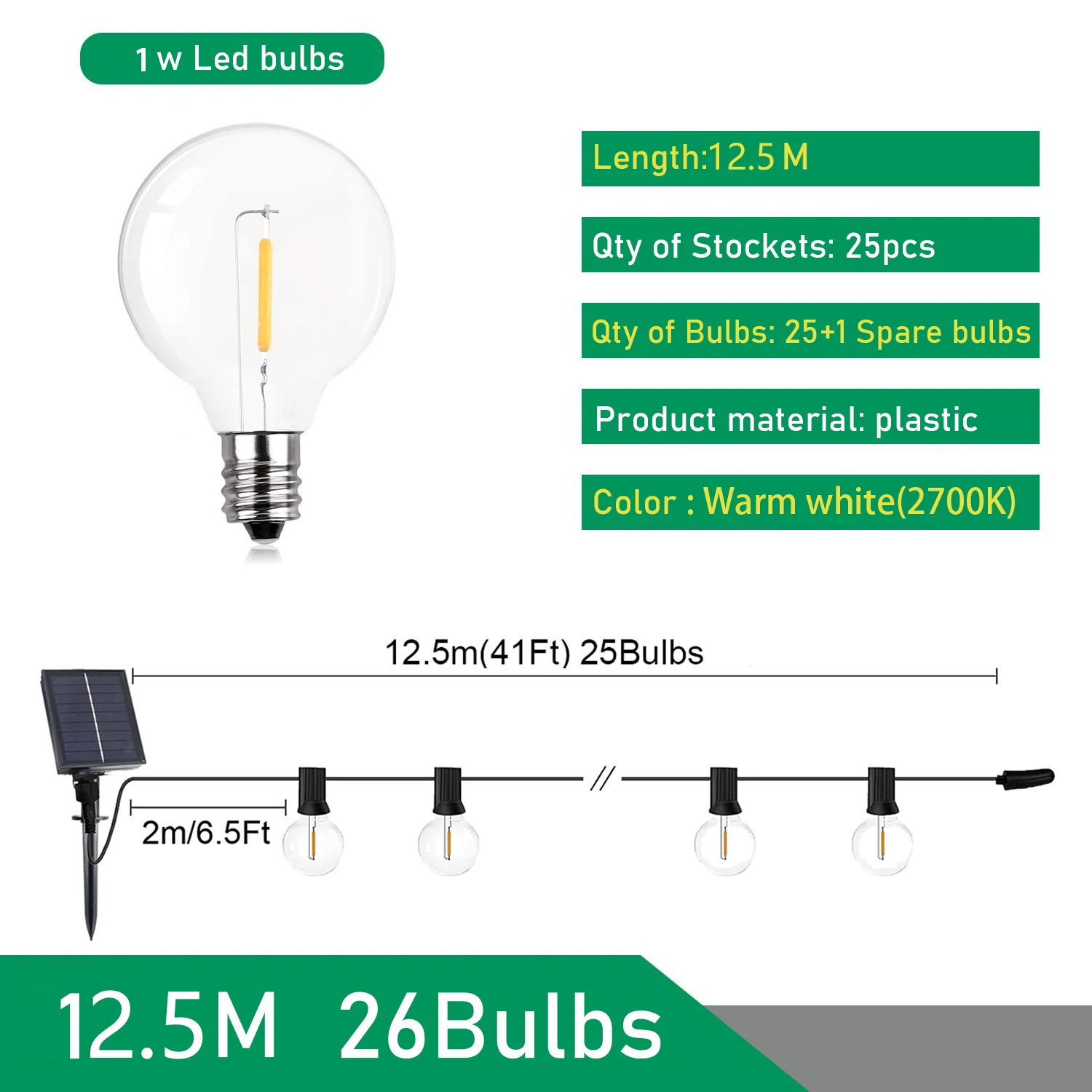 Topdii Girlande Solar LED Globe G40 String Licht Fee Outdoor Für Weihnachten Party Garten Dekorative Girlande Lampe Straße Terrasse Hinterhof 6