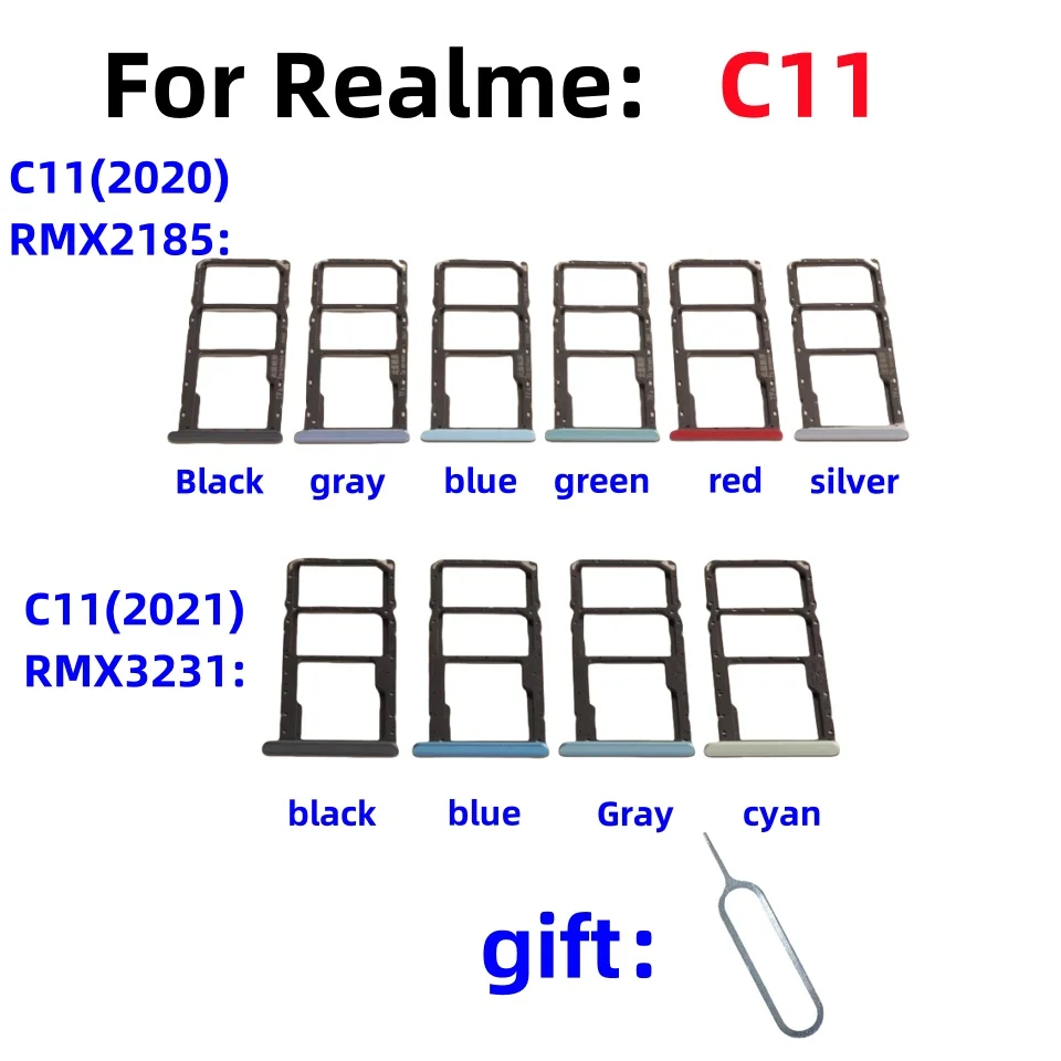 

C11 SIM Card tray Micro SD card tray For Realme C11 (2020)/(2021) RMX2185 RMX3231 Card slot drawer Holder drawer chip card tray