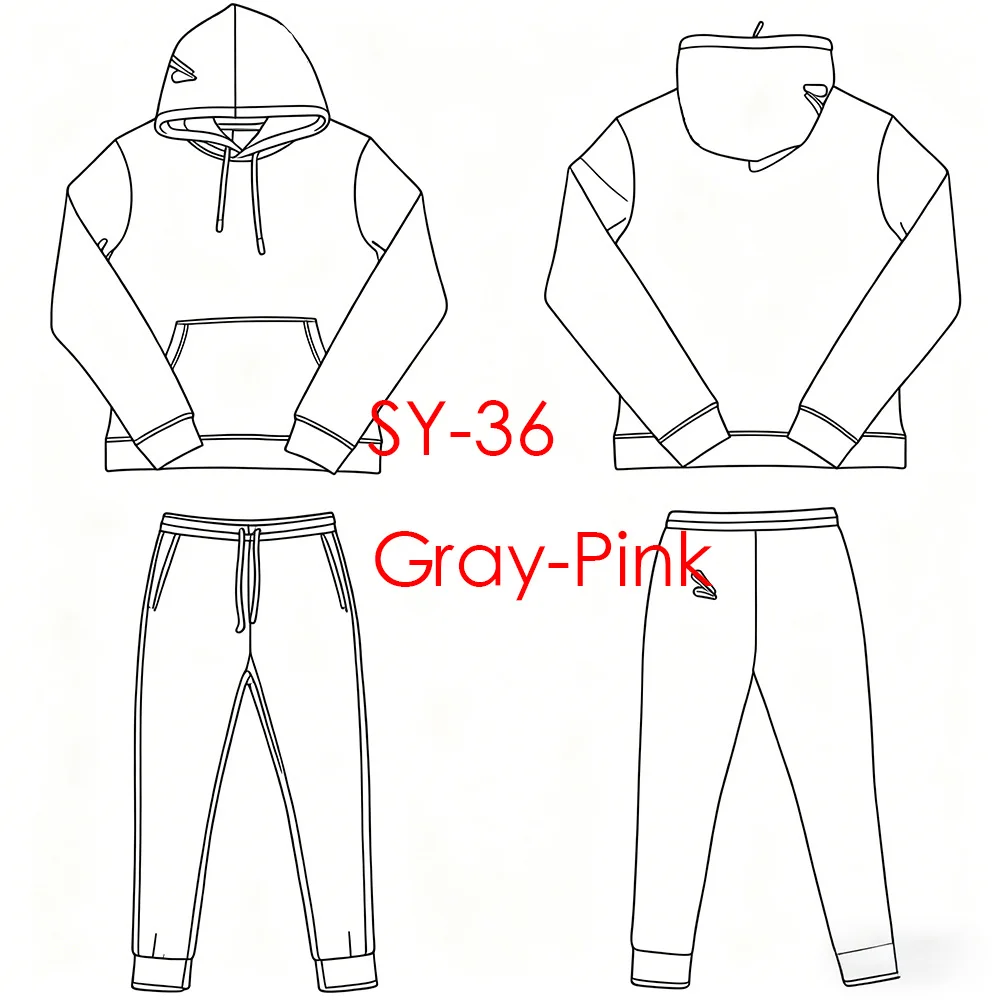 

SY-36 Slow jogging streetwear hoodie long pants set center sportswear men's clothing pink printed long sleeved set