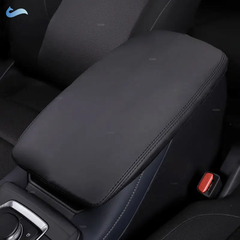 For Mazda CX-30 CX30 2020 2021 Car Accessories Black Microfiber Leather Interior Center Console Armrest Box Cover Trim