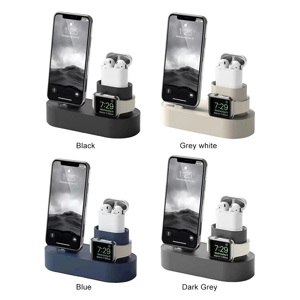 3 في 1 حوض محطة قاعدة سيليكون متعددة الوظائف شحن قوس مكافحة زلة اكسسوارات ل أبل ساعة آيفون Airpods