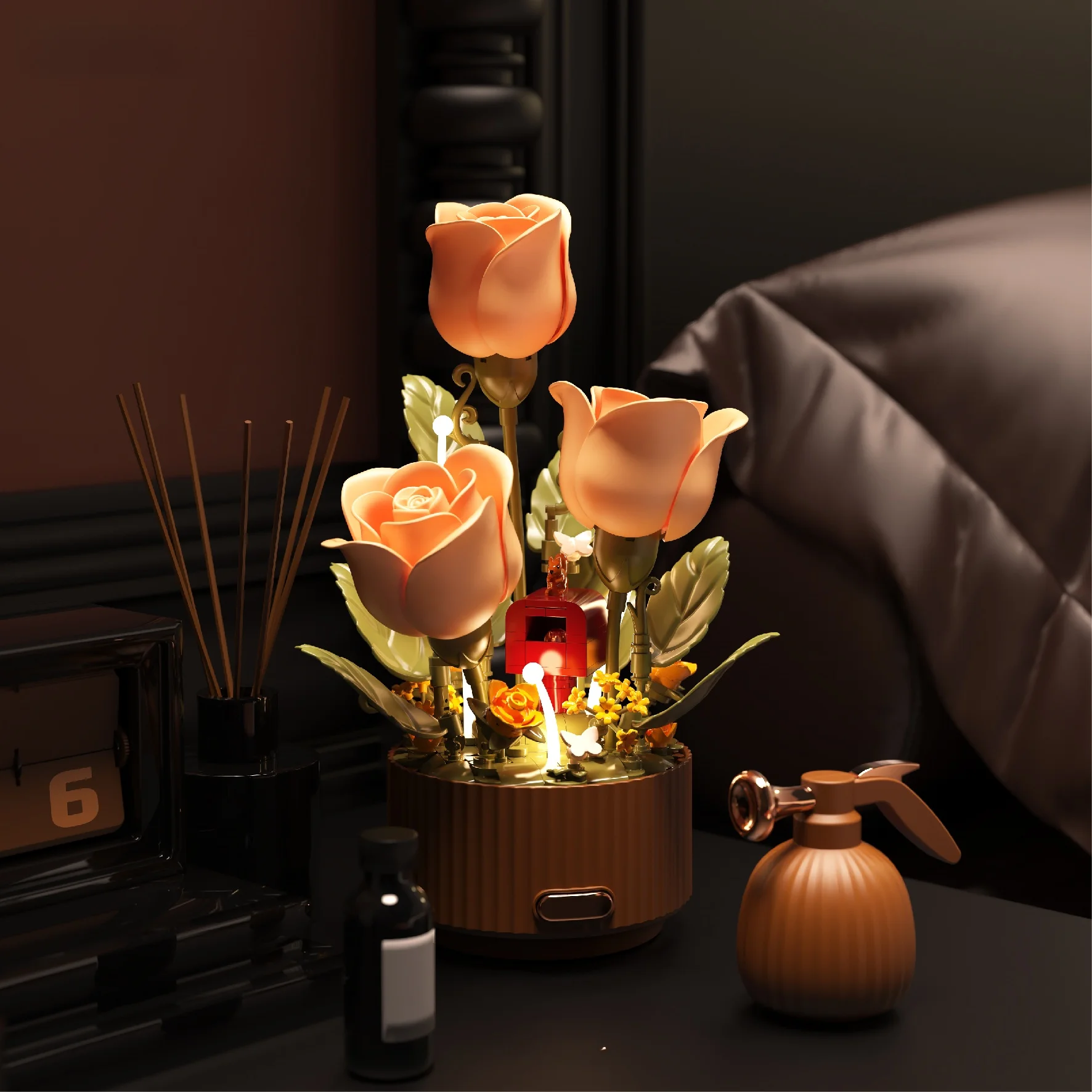 

Vntine's Day Gift Rose Flower Pot Assembly Model Kiss Gift for Girlfriend Birthday Creative DIY Building Blos Ornament