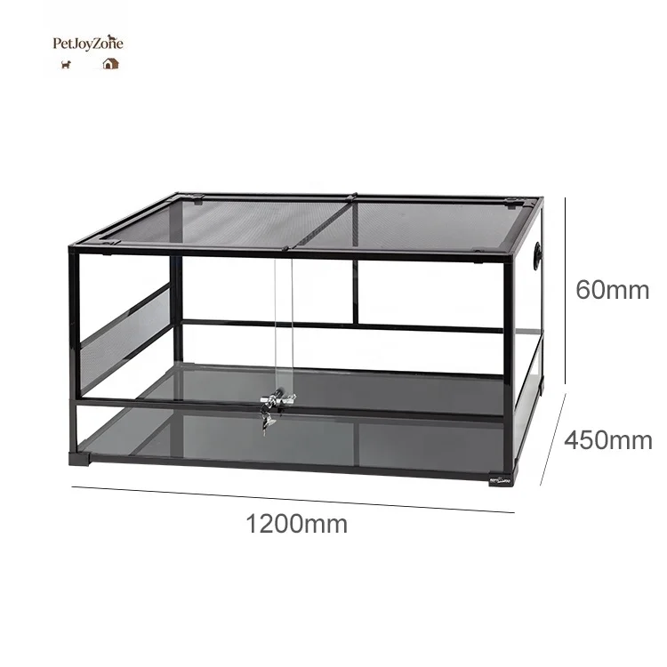 PetJoyZone RK0223 90 Gal 340 L Glass Chameleon Cage Leopard Gecko Tank Snake Terrarium With Sliding Door Wire Mesh Screen Side