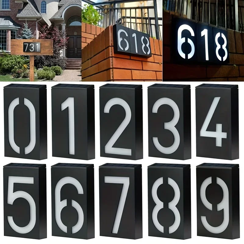 18.5cm Solar LED House Number Light 0-9, Waterproof Outdoor Address Sign, Auto On/Off Illuminated Number Plate