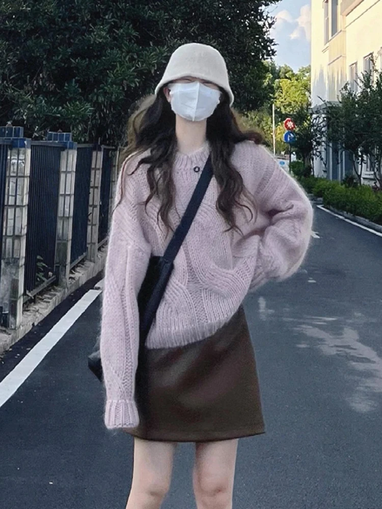 

Retro Japanese Sle plus Size Women's Pullover Knitted Sweater Soft Cozy Autumn Winter Loose Top Sweet Sle Long Sve